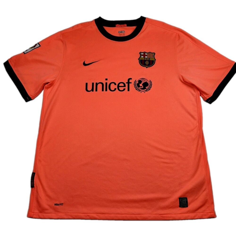 FC Barcelona 2009/2010 Away Shirt Bright Mango Mens XL Nike Fit Dry Unicef